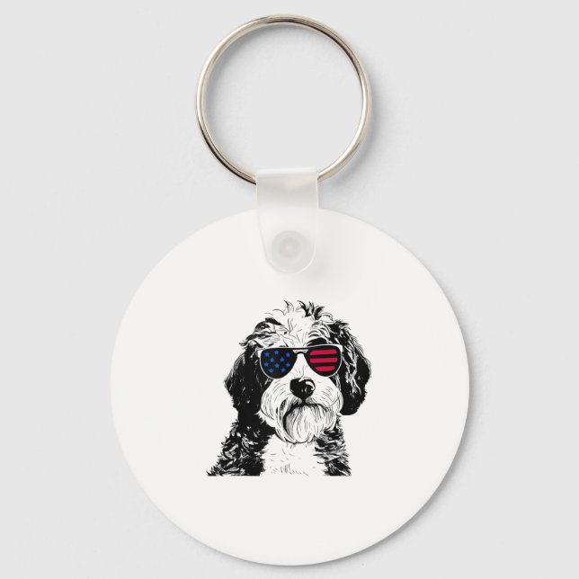 Llavero Perro Aussiedoodle 4 de julio Bandera de Estados U (Anverso)