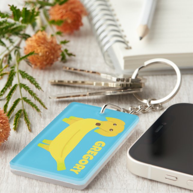 Llavero Perro bananero lindo personalizado (Frente Derecha)