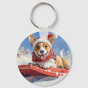 Llavero Perro Basenji en Trineo Deja que Nieve Navidad