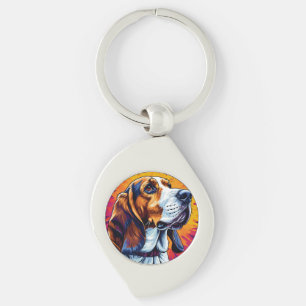 Llavero Perro Basset Hound con fondo colorido