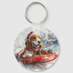 Llavero Perro Basset Hound en Trineo Deja que Nieve Navida
