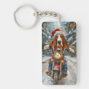 Llavero Perro Basset Hound montando motocicleta Navidad