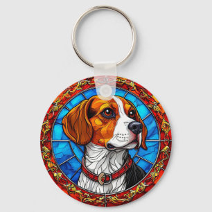 Llavero Perro Beagle en Arte de Vidrio Teñido Vibrante