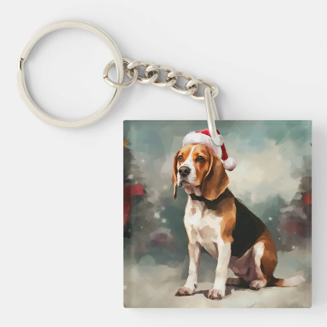 Llavero Perro Beagle en Navidad con Nieve (Frente)