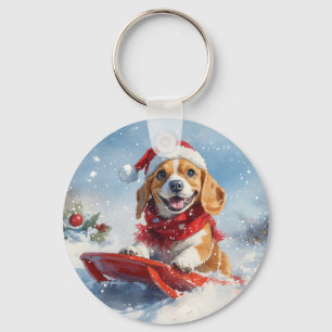 Llavero Perro Beagle en Trineo Deja que Nieve Navidad