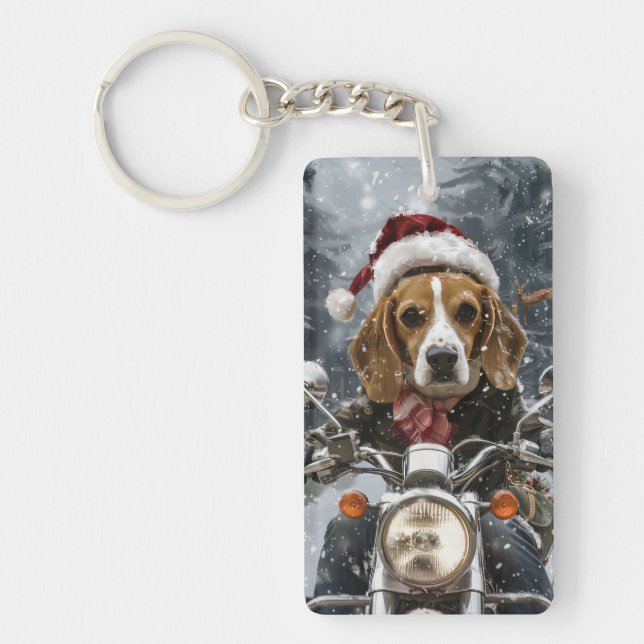 Llavero Perro Beagle Montando Motocicleta Navidad (Frente)