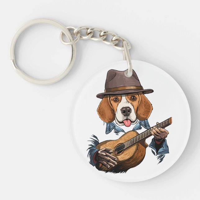 Llavero Perro Beagle Tocando Guitarra/ Beagle divertida (Frente)