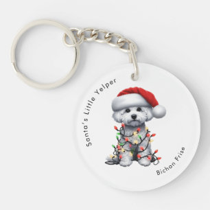 Llavero Perro Bichon Frise Envuelto En Luces De Navidad