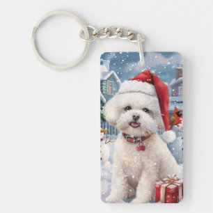 Llavero Perro Bichon Frise Invierno Navideño Alegría de Na