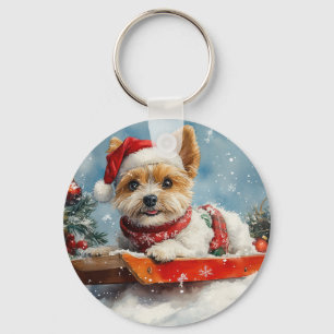 Llavero Perro Biewer Terrier en Trineo Deja que Nieve Navi