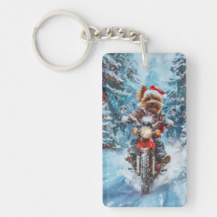 Llavero Perro Biewer Terrier montando motocicleta Navidad