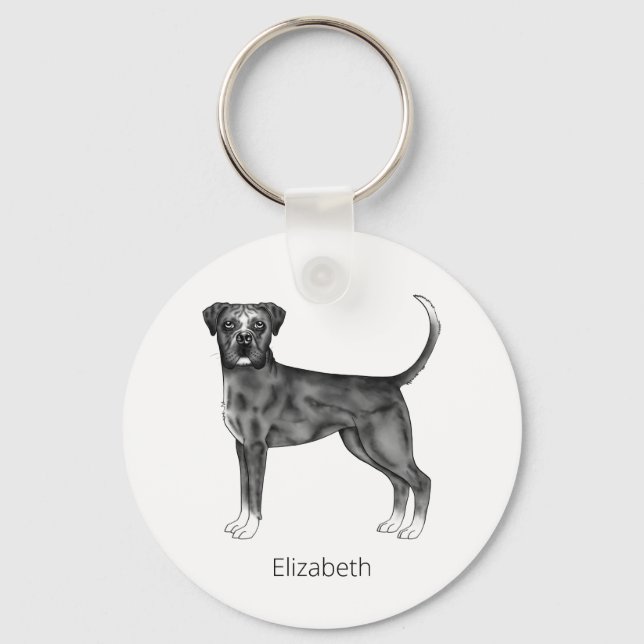 Llavero Perro Boxer Alemán en Blanco y Negro & Texto Perso (Anverso)
