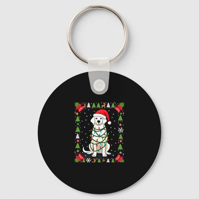 Llavero Perro Boxer Blanco Jersey Feo De Navidad Divertido (Anverso)