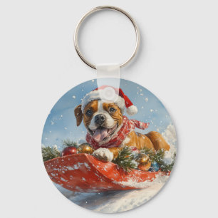 Llavero Perro Boxer con manchas deja que nieve Navidades