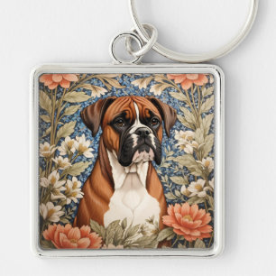Llavero Perro Boxer Elegante Inspirado en William Morris 