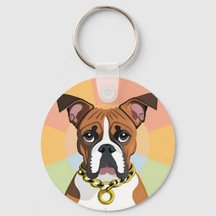 Llavero Perro Boxer en Marco Circular Vibrante