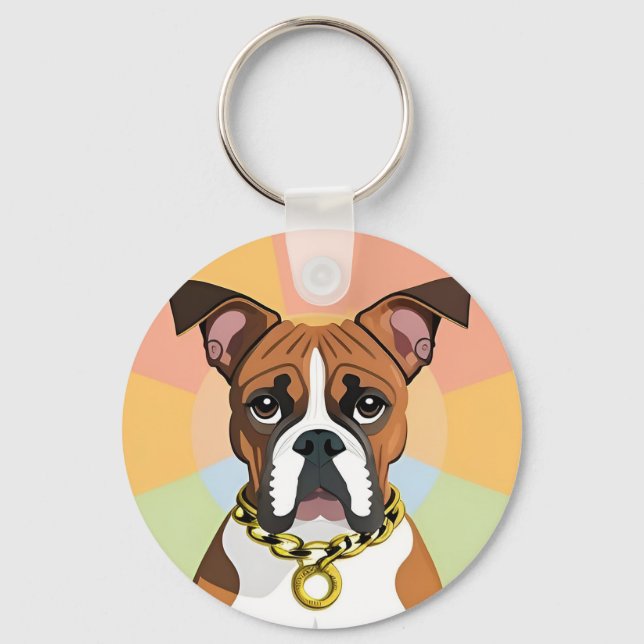 Llavero Perro Boxer en Marco Circular Vibrante (Anverso)