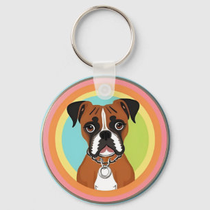 Llavero Perro Boxer en Marco Circular Vibrante