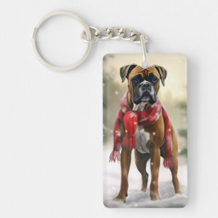 Llavero Perro Boxer en Navidades de Nieve