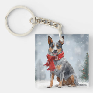 Llavero Perro Boyero Australiano en Navidad con nieve