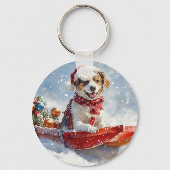 Llavero Perro Brittany Spaniel en trineo de Navidad (Anverso)