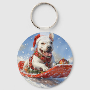 Llavero Perro Bull Terrier en Trineo Deja que Nieve Navida