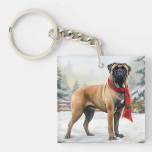 Llavero Perro Bullmastiff en Navidad en la nieve
