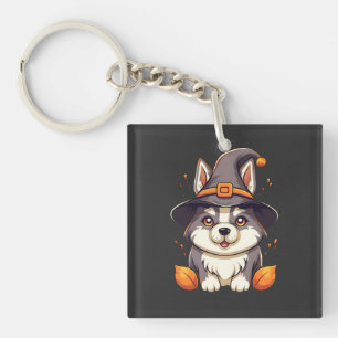Llavero Perro burlón en Halloween Gorra de bruja
