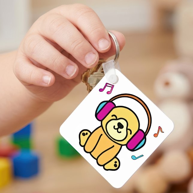 Llavero Perro cachorro Kawaii sonriendo con auriculares co (Kawaii Dog Puppy Smiling with Colorful Headphones. Keychain)