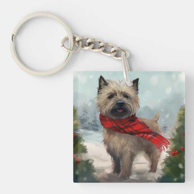 Llavero Perro Cairn Terrier en Navidades de la Nieve (Frente)