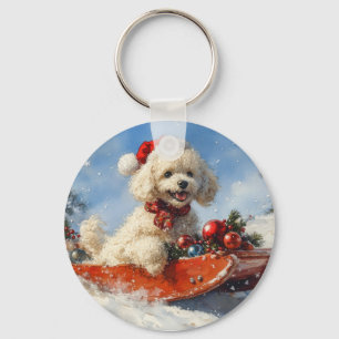 Llavero Perro Caniche en Trineo Deja que Nieve Navidad
