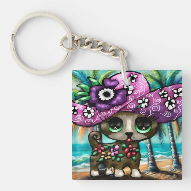 Llavero Perro chihuahua caprichoso en palmeras de vacacion (Frente)