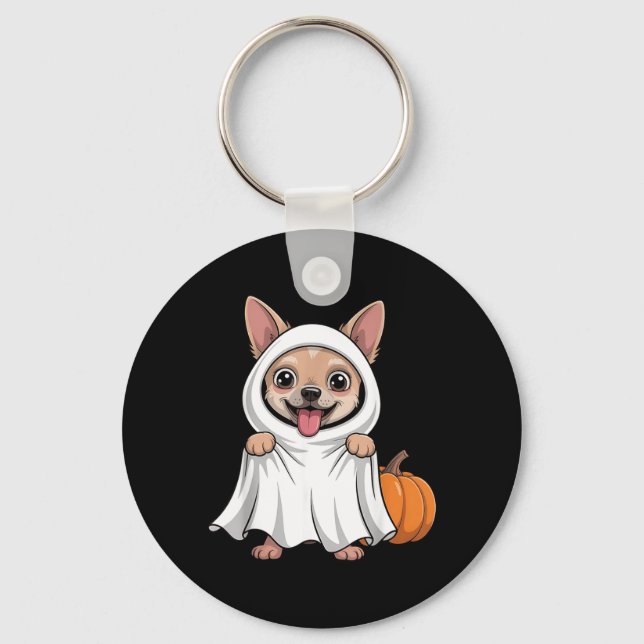 Llavero Perro Chihuahua con disfraz de fantasma blanco Per (Anverso)