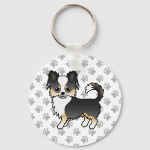 Llavero Perro Chihuahua de Coat Largo Tricolor Negro & Pat