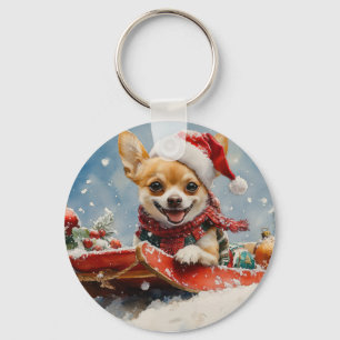 Llavero Perro Chihuahua en escurrimiento deja que nieve Na