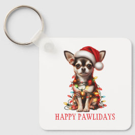 Llavero Perro Chihuahua enredado en luces Navidades