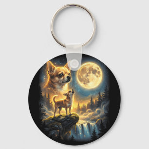 Llavero perro Chihuahua noche iluminada por la luna arte C