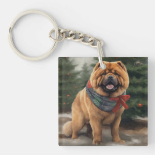 Llavero Perro Chow Chow en Navidad con Nieve