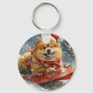 Llavero Perro Chow Chow en Trineo Deja que Nieve Navidad