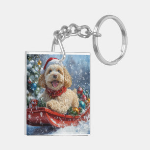 Llavero Perro Cockapoo en Trineo Deja que Nieve Navidad
