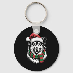 Llavero Perro Collie Áspero Navideño Sombrero Santa Bufand