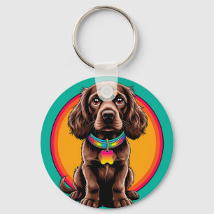 Llavero Perro con collar colorido dentro de un círculo dec