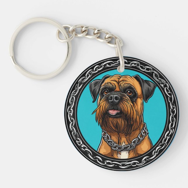 Llavero Perro con collar de cadena y fondo atrevido (Frente)