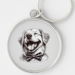 Llavero perro con corbata de arco riendo