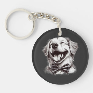 Llavero perro con corbata de arco riendo
