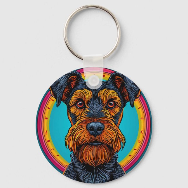 Llavero Perro con diseño de fondo circular vibrante (Anverso)
