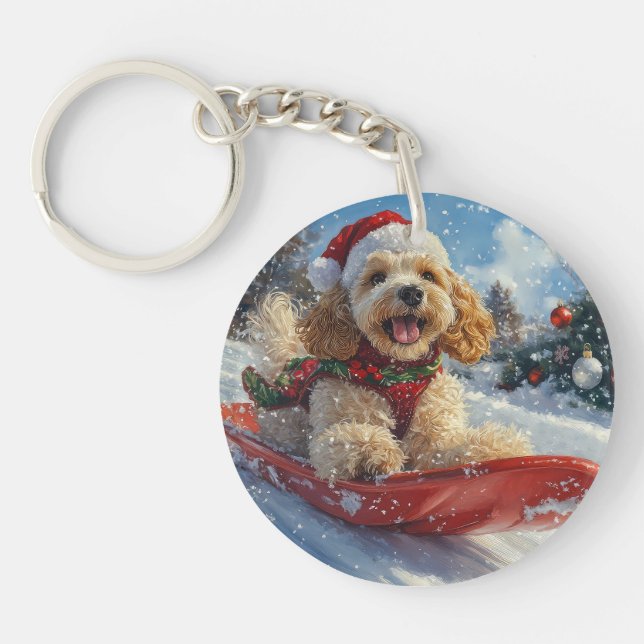 Llavero Perro coquetero español con manchas y Navidades de (Frente)