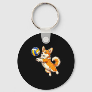 Llavero Perro corgi divertido y lindo jugando voleibol dep