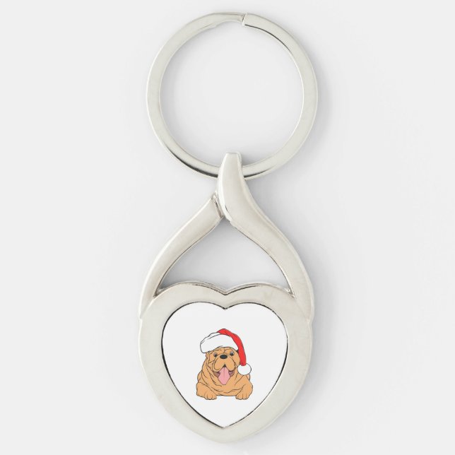 Llavero Perro cortado en Santa hat 3 (Anverso)