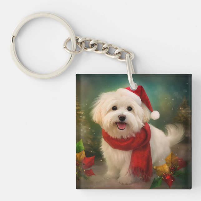 Llavero Perro Coton De Tulear en Navidades de Nieve (Frente)